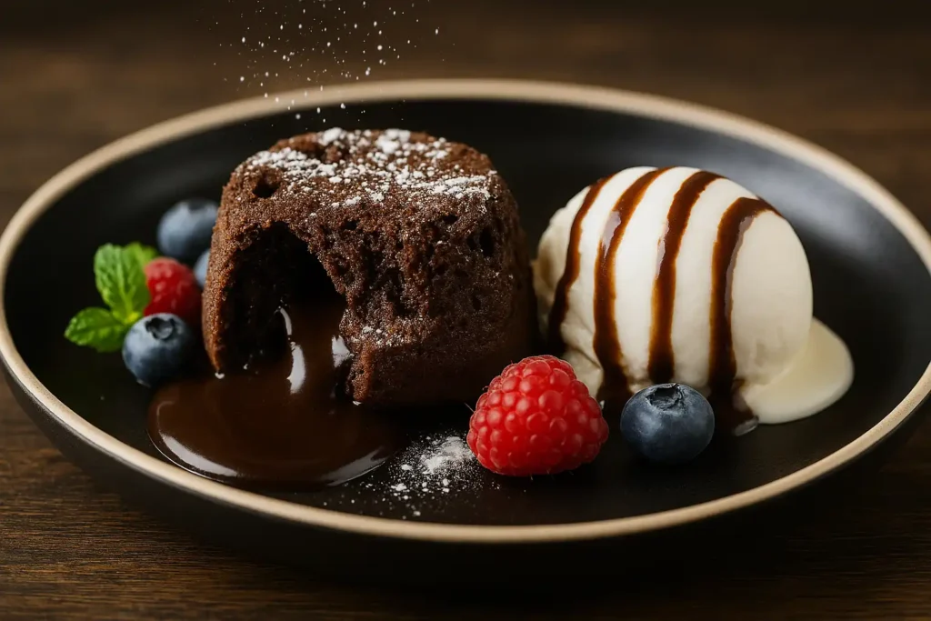 brownie tibio con helado de vainilla, postre gourmet clásico en Venezuela y Margarita
