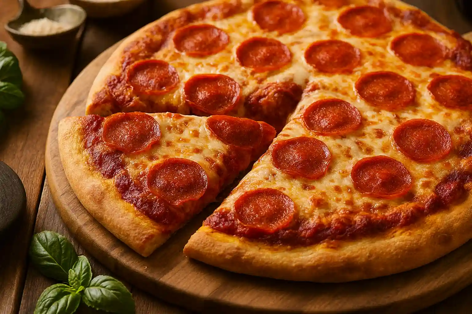 Pizza de pepperoni tradicional servida en pizzerías de Margarita