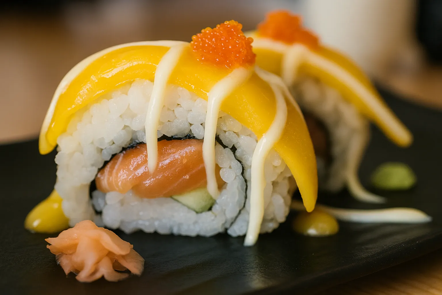 Sushi en Margarita con rolls de mango y salmón, una fusión tropical muy popular en la isla