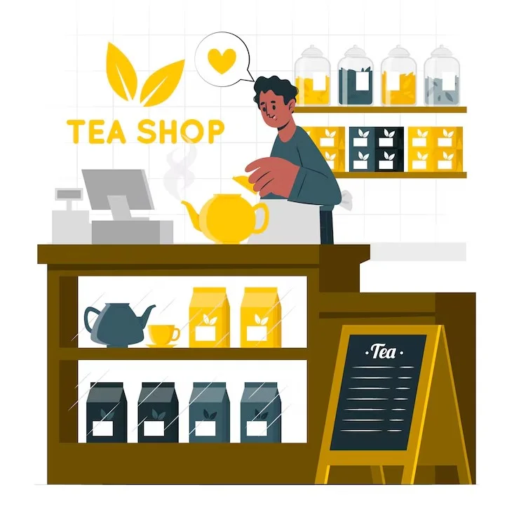 Comer en Margarita en la merienda, ilustración de un bar de té y snacks a media tarde.