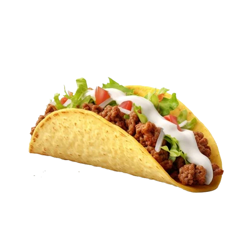 Taco mexicano con carne molida, lechuga y tomate en Margarita