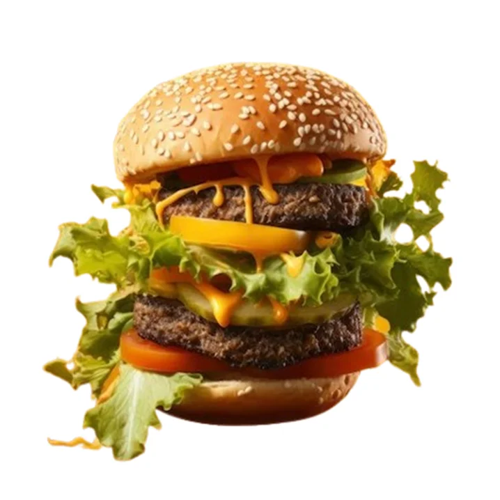 Hamburguesa doble con queso y vegetales, una opción popular de comida rápida en Margarita