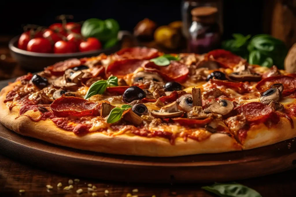 pizza artesanal con pepperoni y champiñones en pizzerías en Porlamar