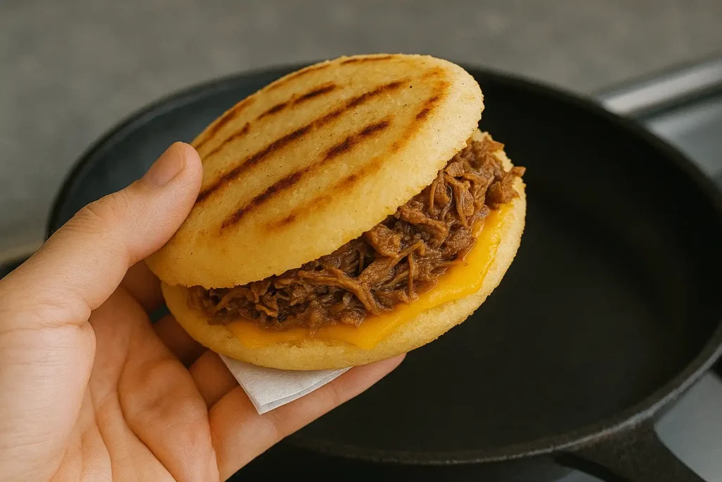 arepa rellena de carne y queso en Punta de Piedras