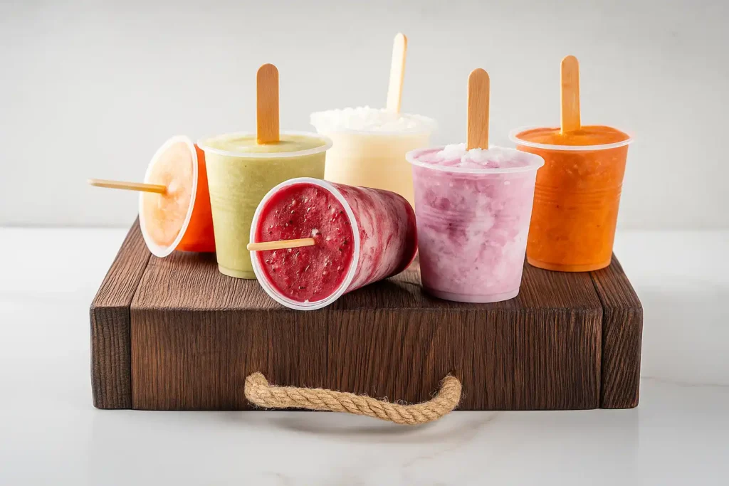 Helados artesanales de frutas en Margarita en vasitos y paletas coloridas