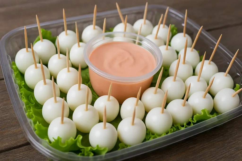 Huevos de codorniz con salsa rosada, pasapalos clásicos en Margarita