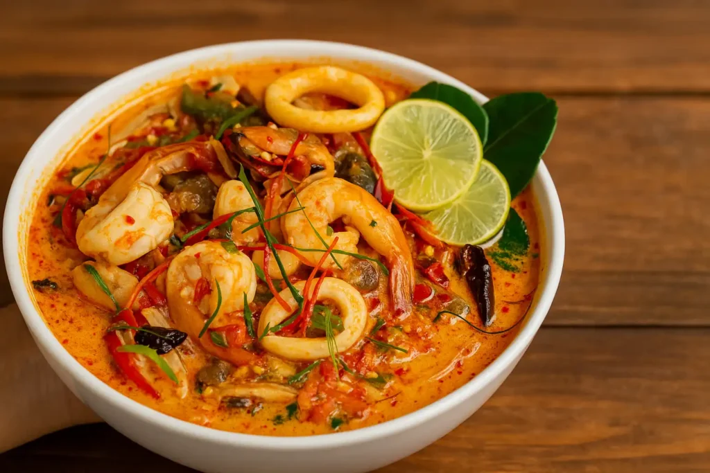 Sopa de mariscos con camarones, calamares y mejillones, típica de la costa margariteña