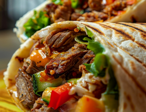 Shawarma de carne con vegetales en La Crema del Shawarma en Pampatar